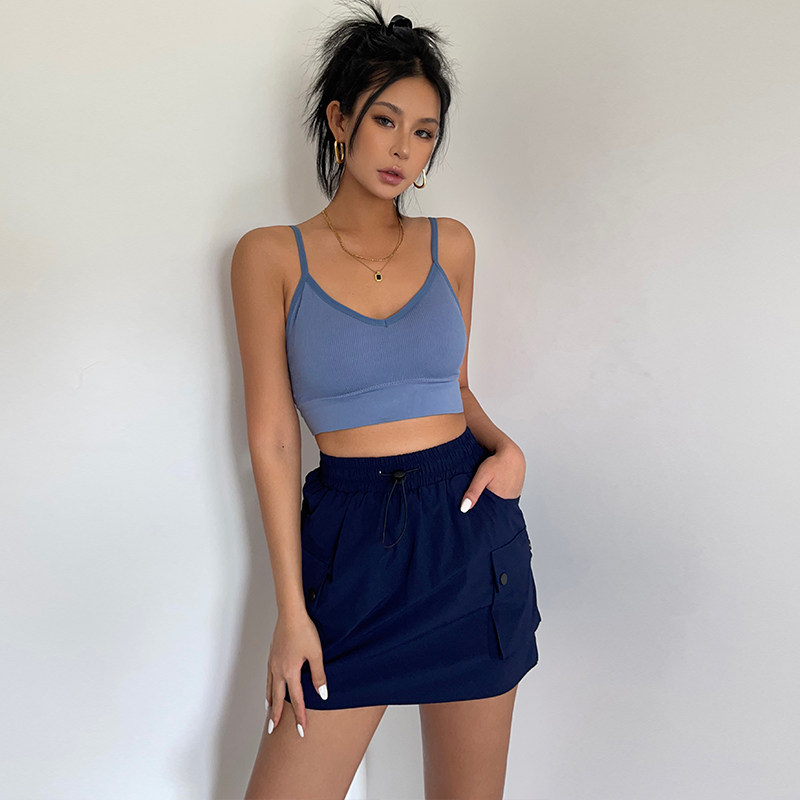 掐腰斩男双口袋工装半身裙裤女夏设计感高腰抽绳显瘦A字包臀短裙