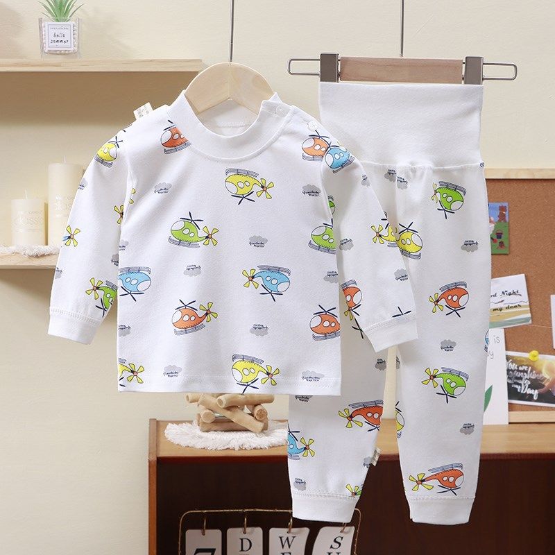 宝宝全棉高腰套装婴儿秋衣秋裤可开档家居服儿童睡衣打底长袖内衣