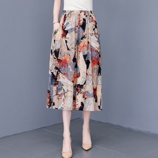 中老年妈妈棉绸七分裤 休闲裤 女大码 高腰显瘦裙裤 子 宽松阔腿裤 夏季