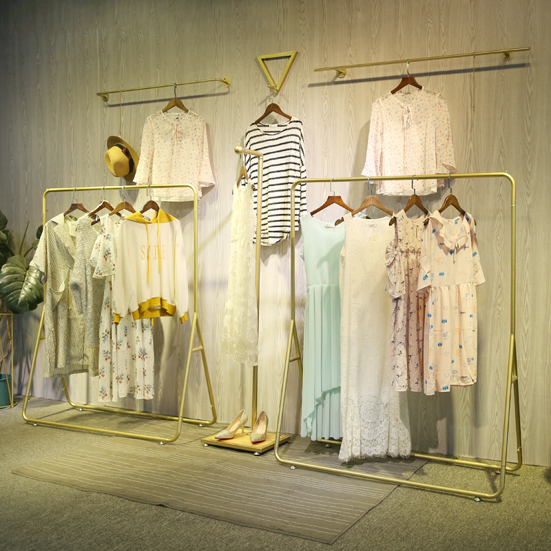 纳米金色服装店展示架衣服架子女装店货架童装店挂衣杆落地式衣架