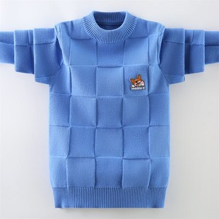 儿童毛衣2024新款秋冬白色男孩针织衫加绒纯棉女童中大童毛线衣厚