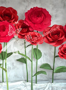 橱窗展示婚礼影楼背景装饰舞台道具Z069大型红色纸花10朵组合