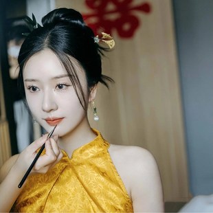 新中式 旗袍敬酒服中国风晨袍黄色连衣裙新娘结婚订婚出阁宴礼服秋