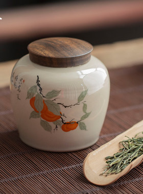 臻品堂 草木灰茶叶罐家用木盖防潮密封罐陶瓷茶叶存储罐储物罐子