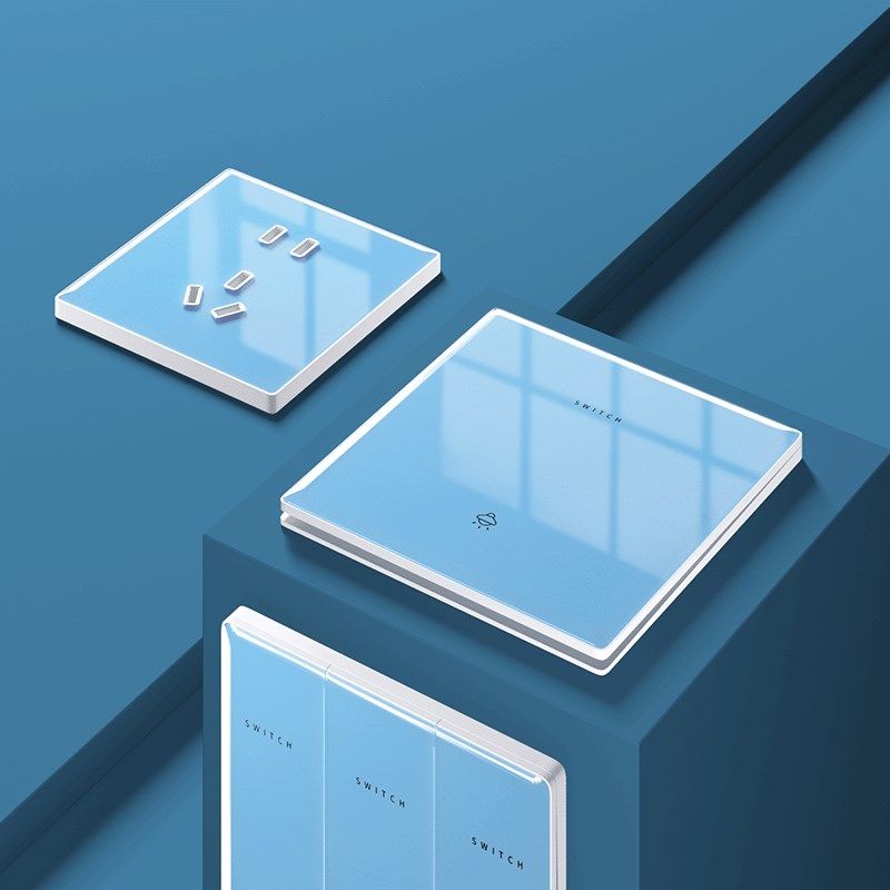 超薄86型天蓝色大板开关家用墙壁钢化玻璃五孔一开双控插座面板,电子/电工,电源插座,淘宝优惠券,粉丝福利购,淘宝优惠卷