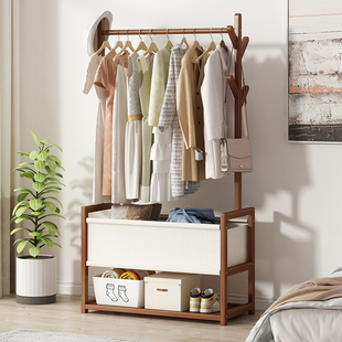 衣帽架落地卧室家用床尾晚上放衣服神器实木衣服置物架包架挂衣架