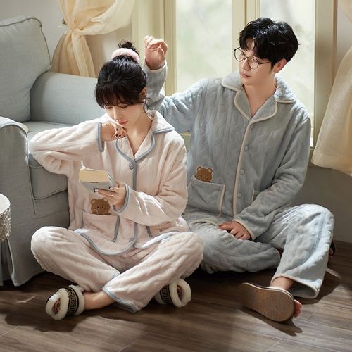 马克公主情侣睡衣冬款珊瑚绒加厚加绒家居服女法兰绒卡通男士套装