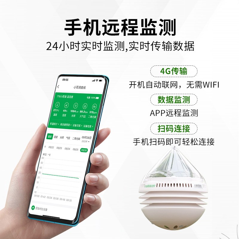 智慧农业小型气象站小雨滴小雨农智大棚温湿度计监测光照二氧化碳