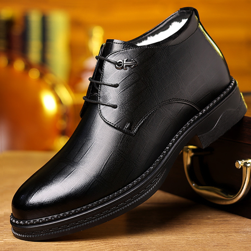 棉皮鞋男冬季正装加绒保暖百搭德比鞋男士潮流商务休闲鞋