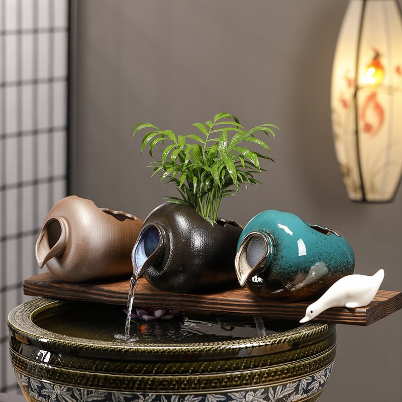 生态缸陶瓷循环流水摆件 陶罐古法养鱼开口过滤配件庭院鱼缸造景