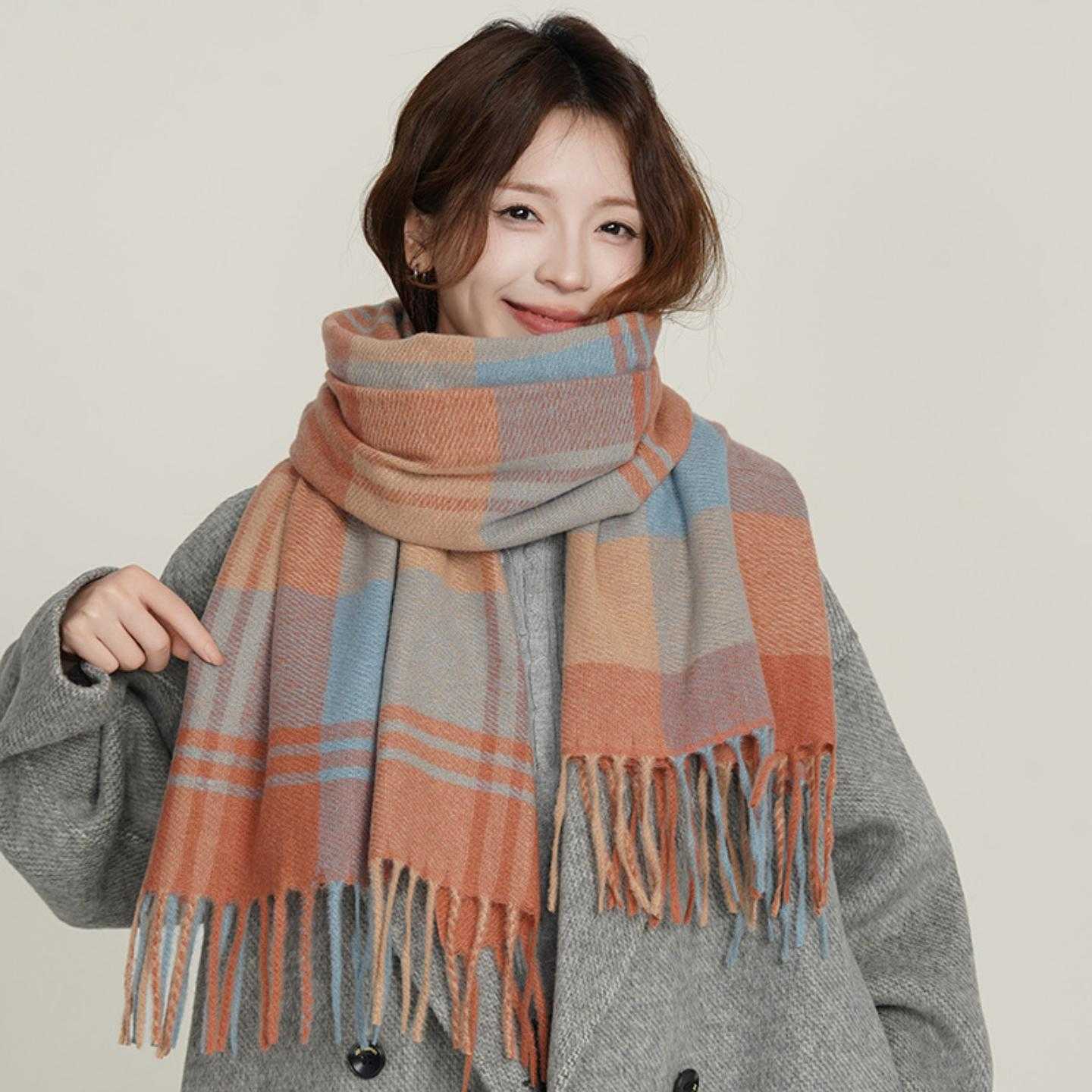秋冬新款仿羊绒围巾女保暖加厚