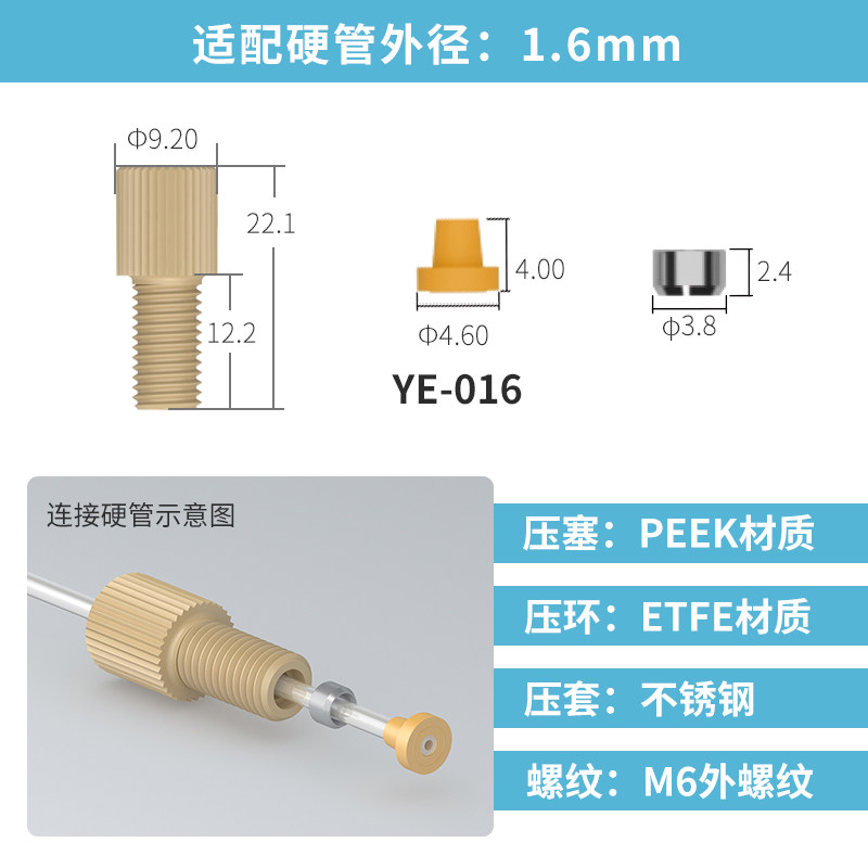 快拧peek套管接头1/4-28unf 岛津安捷伦刃环液相色谱配件倒锥接头