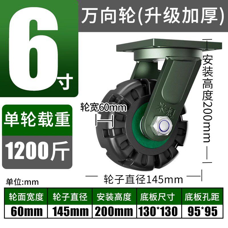 超重型万向轮轮子静音集装箱手推车滚轮工业载重1吨铁芯橡胶脚轮C