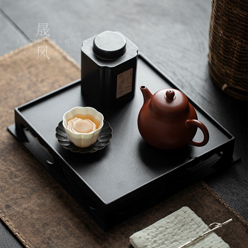 晟风手工铁艺茶托盘干泡台家用简约小型茶盘中式轻奢一人茶托盘