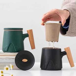 舟山杯办公室陶瓷单个带盖过滤泡茶杯家用喝茶马克杯茶水分离杯