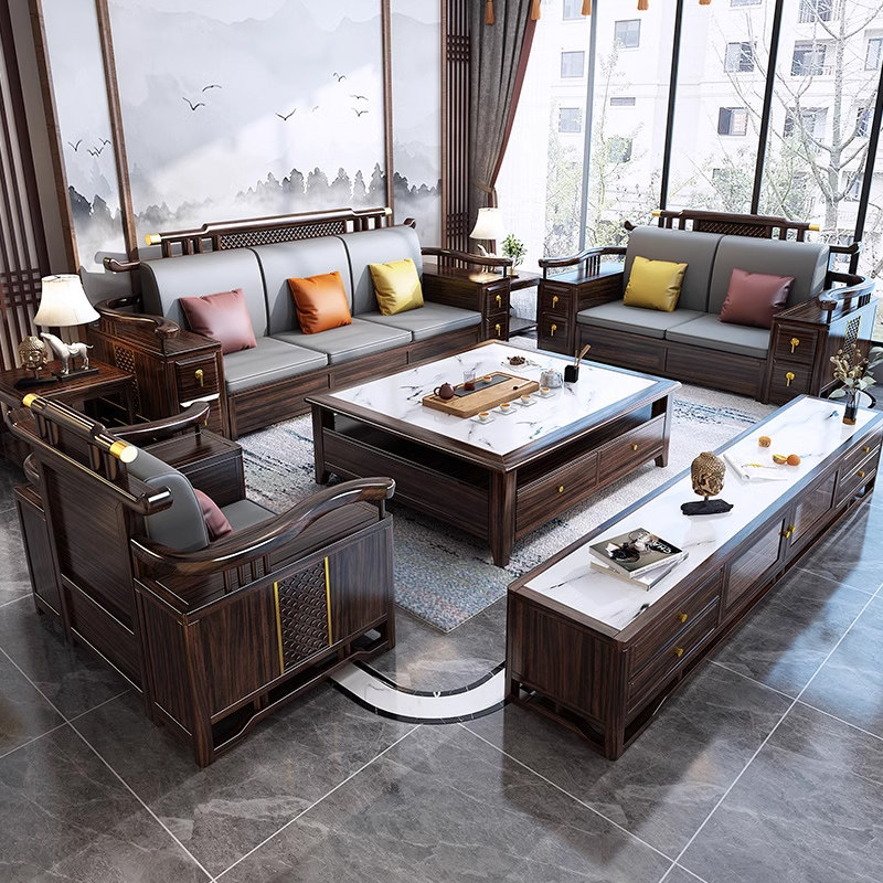 新中式乌金木实木沙发组合2026新款官帽别墅客厅高端家用储物两用