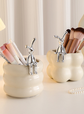 少女心可爱笔筒高级感大容量学生桌面收纳盒办公室卧室化妆台笔架