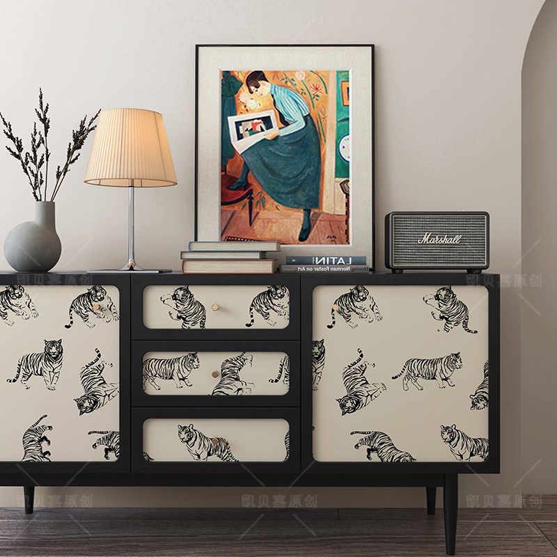 复古简约老虎装饰柜子贴画翻新旧家具贴纸民宿布置自粘防水墙纸
