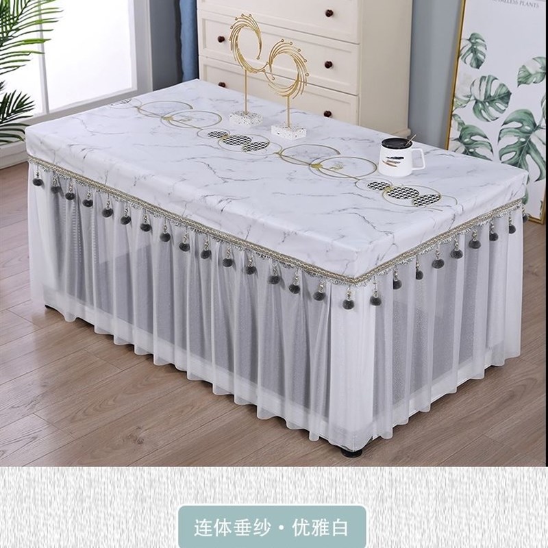 正方形高档餐桌布防水防油防烫免洗垂纱皮革桌罩长方形烤火炉罩套