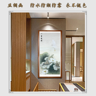 学校教室一鹭连科挂画客厅竖版水墨荷花卷轴画书房壁画卷轴装饰画