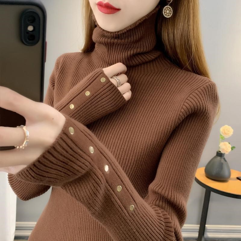 高领毛衣女加厚堆堆领打底衫2023秋冬新款套头翻领针织衫内搭上衣