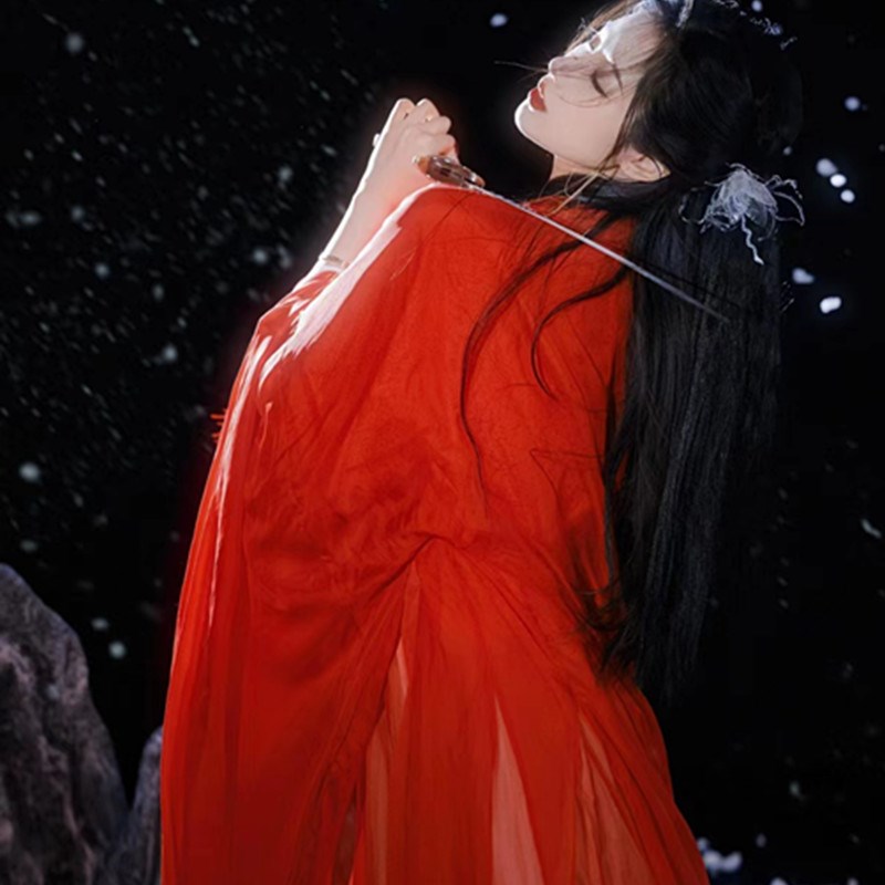 红色古风汉服女魏晋风南北朝仙气飘逸直裾交领齐腰广袖流仙裙春季