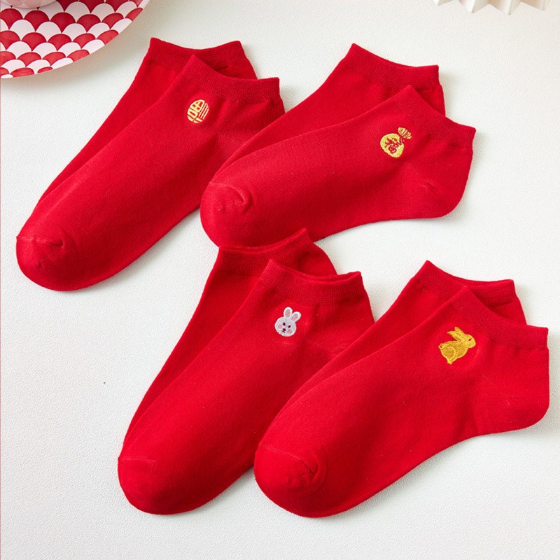夏天春节本命年女装男装秋冬过年红娃子短款红色袜子春节祙子百命