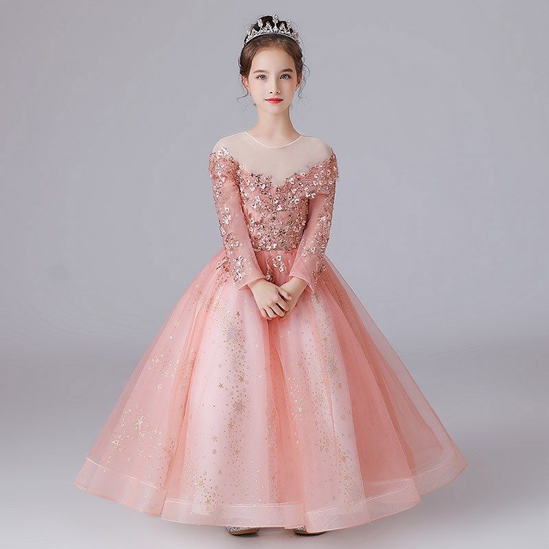 儿童晚礼服女童生日公主裙小花童纱裙女孩结婚礼服高端加绒厚冬季