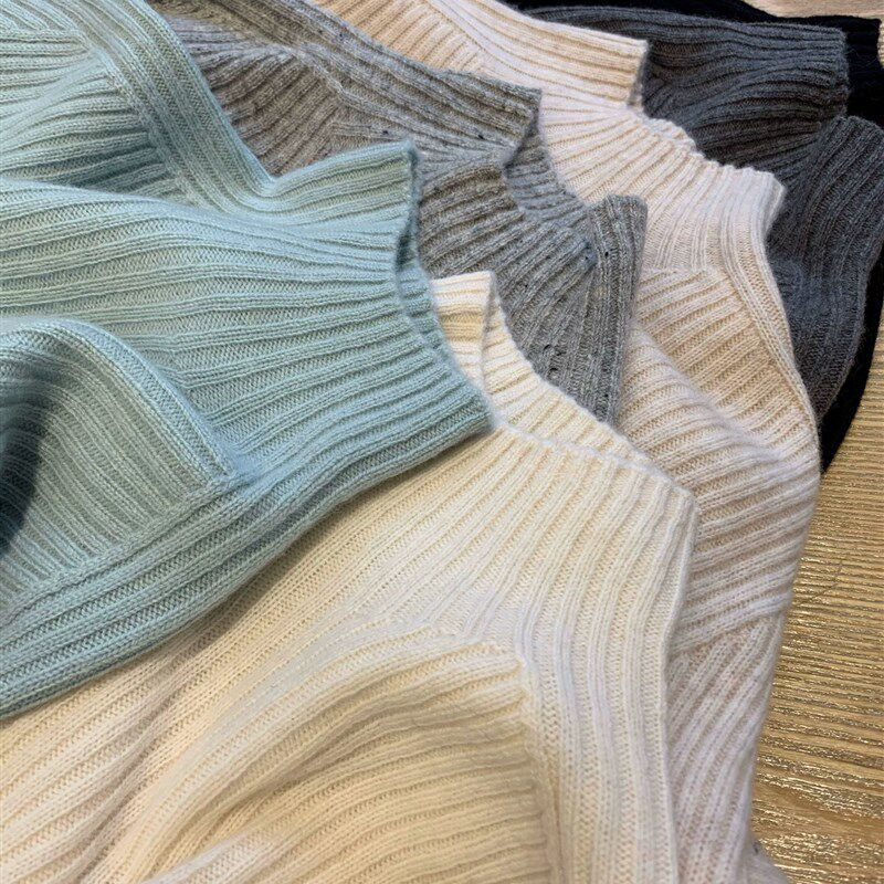 半高领立领坑条毛衣女秋冬内搭加厚保暖修身针织衫上衣长袖打底衫