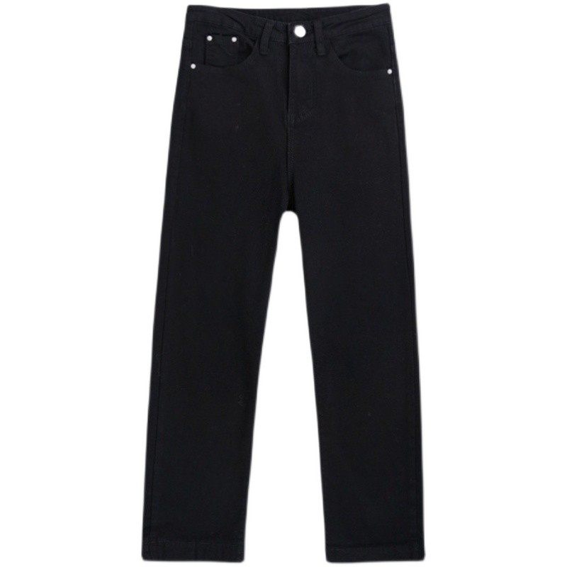 黑色加绒牛仔裤女秋冬高腰宽松胖mm梨形身材显瘦裤子直筒烟管裤冬