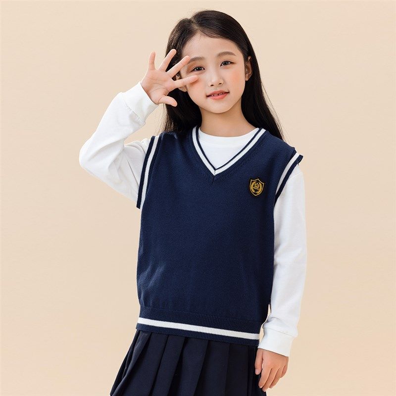 女童毛衣马甲春秋2024新款儿童无袖针织衫背心外穿英伦学院风上衣