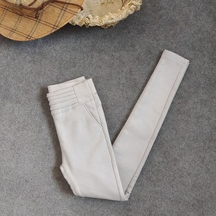 新款春秋白色外穿打底裤女高腰弹力小脚修身秋冬加绒黑色提臀裤子