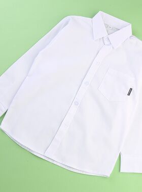 儿童衬衫男童带口袋中小学生校服长袖衬衫制服小孩演出服白色衬衣