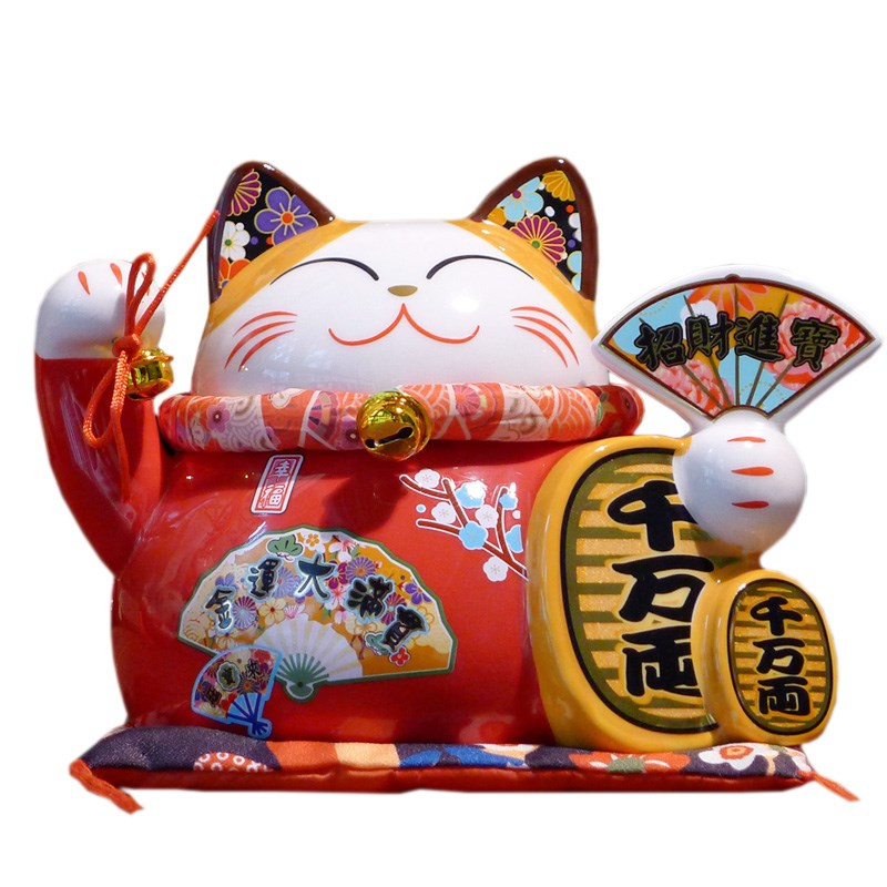 精致陶瓷招财猫摆件 商铺收银台开业礼品中号大号 家居装饰存钱罐