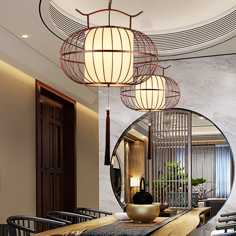 新中式铁艺鸟笼吊灯火锅酒店咖啡饭店茶楼餐厅禅意灯笼灯复古创意