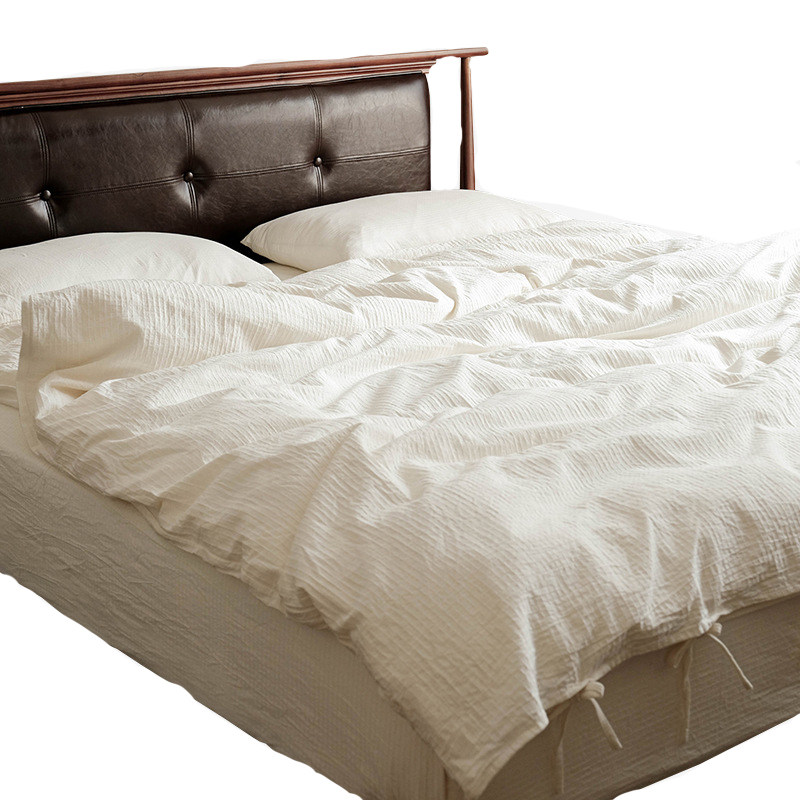 日式简约不染色纯棉床笠四件套自然色全棉纯白色被套床单床上用品