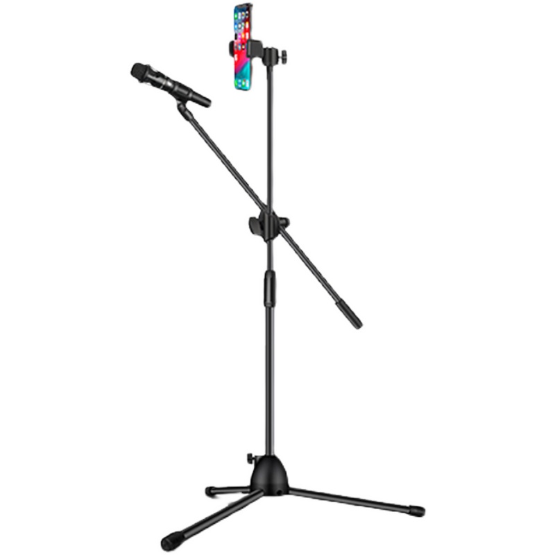 手机麦克风支架落地式麦克风金属三脚架一体折叠可升降舞台直播唱