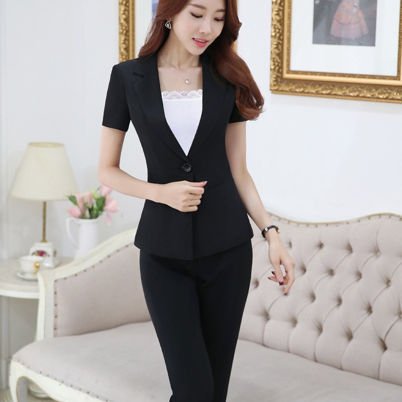 短袖职业装女装套装夏装学生面试西装套裙ol工装两件套工作服正装