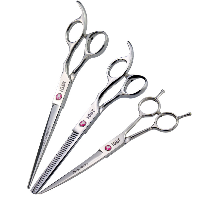 TOBY宠物美容剪刀狗狗专业修毛剪子7.5寸8英寸双尾弯翘剪直剪牙剪
