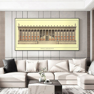 复古建筑装饰画横幅大尺寸美式欧式客厅挂画轻奢城堡卧室背景壁画