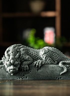 青砂石雕刻招财镇水兽创意国风中式鱼缸造景家居客厅桌面镇宅摆件