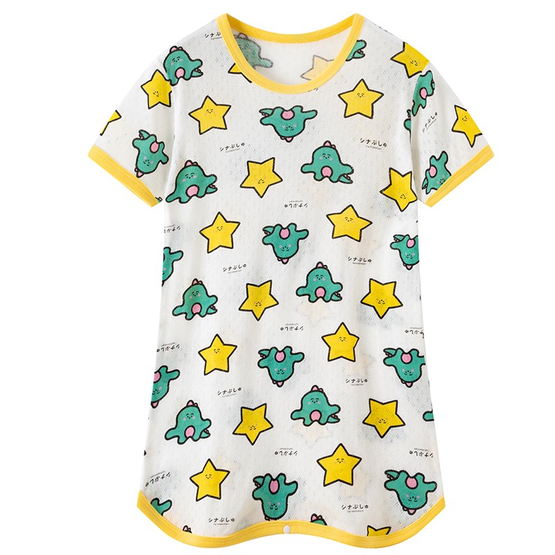 夏季宝宝睡袋男童短袖空调服纯棉薄款儿童家居袍女童连体睡衣卡通