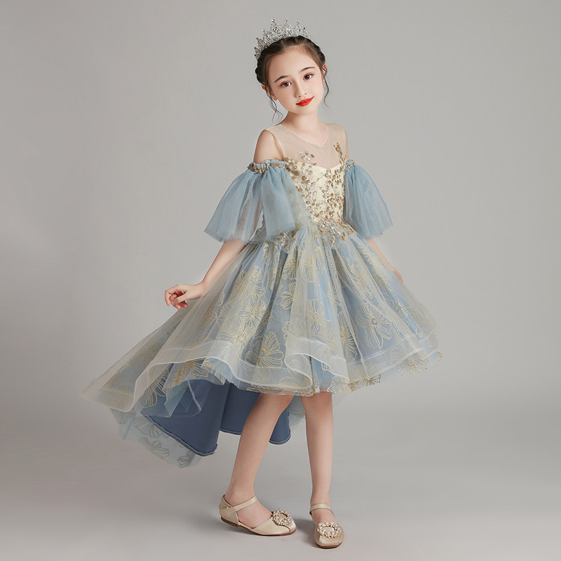 小女孩走秀礼服公主裙蓬蓬纱生日前短后长花童婚纱儿童钢琴演出服