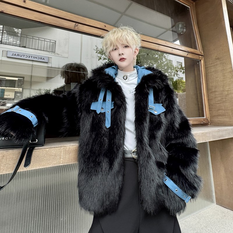 2024冬装小众解构皮接两面穿仿貂毛皮草外套男加厚保暖高级毛绒潮