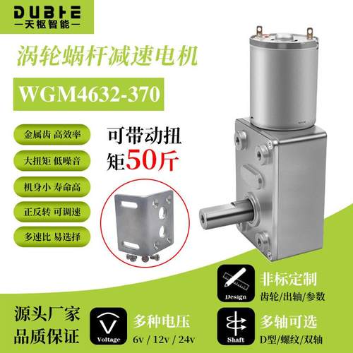 JGY370直流减速电机自锁齿轮大扭矩6V12V24V涡轮蜗杆调速马达低速