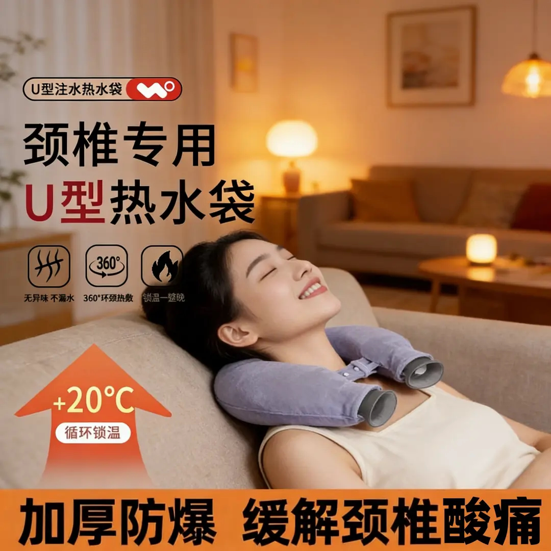 颈椎专用U型注水热水袋加厚防爆缓解颈椎酸痛热敷专护无异味防漏