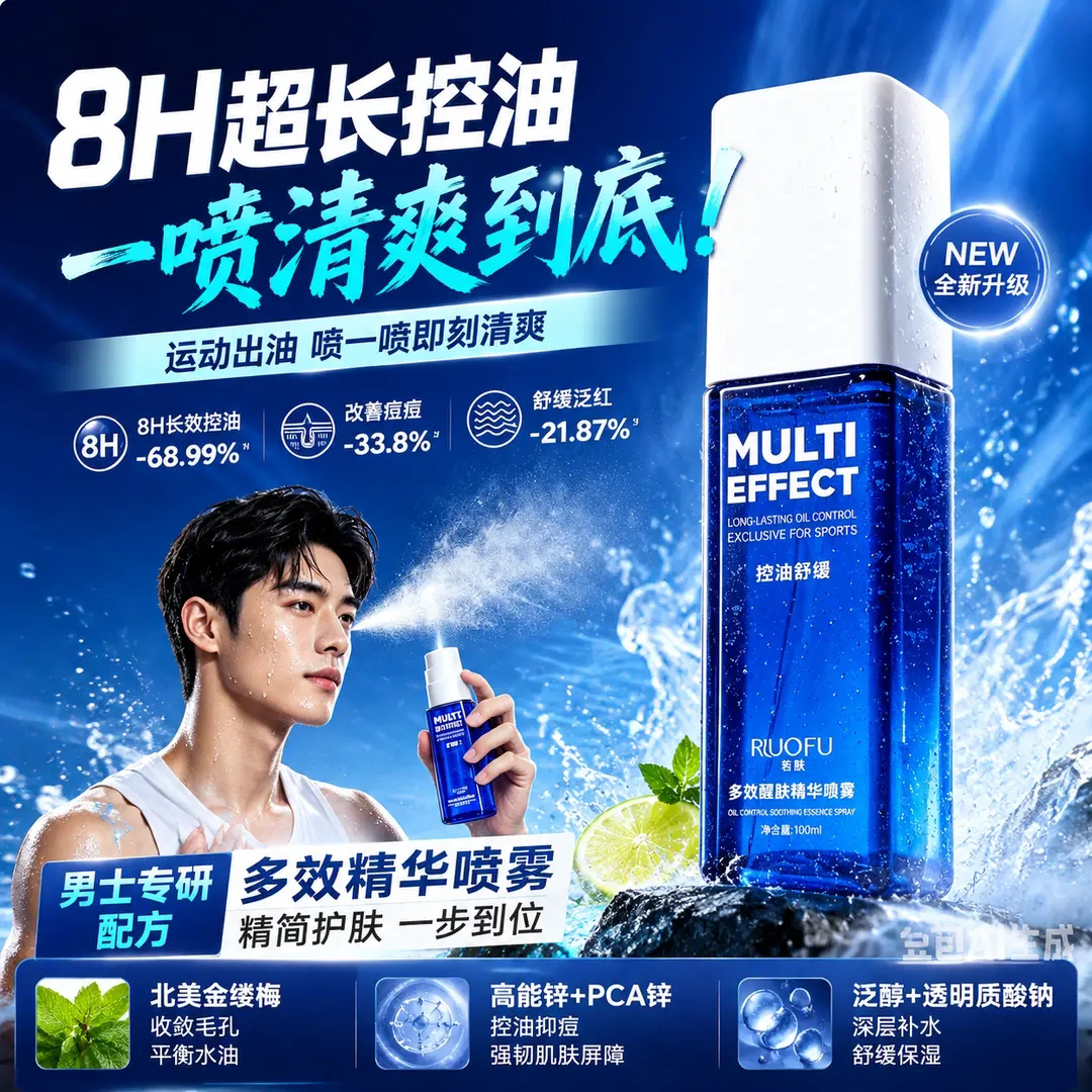 RUOFU若肤多效醒肤精华喷雾男士专研滋润补水保湿舒缓控油爽肤水