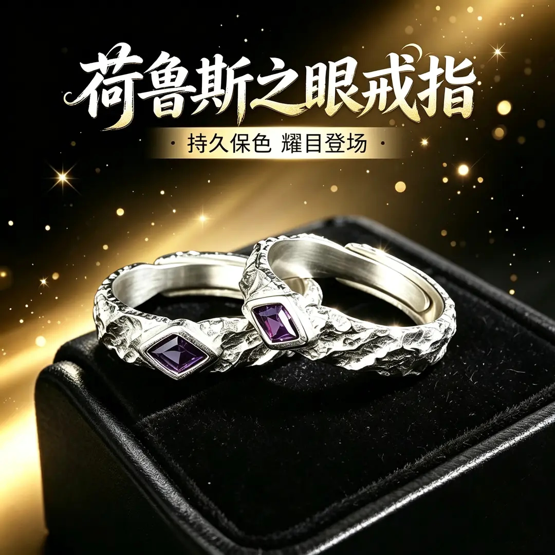 荷鲁斯之眼戒指精致简约百搭小众个性指环男女情侣对戒可调节狮琅