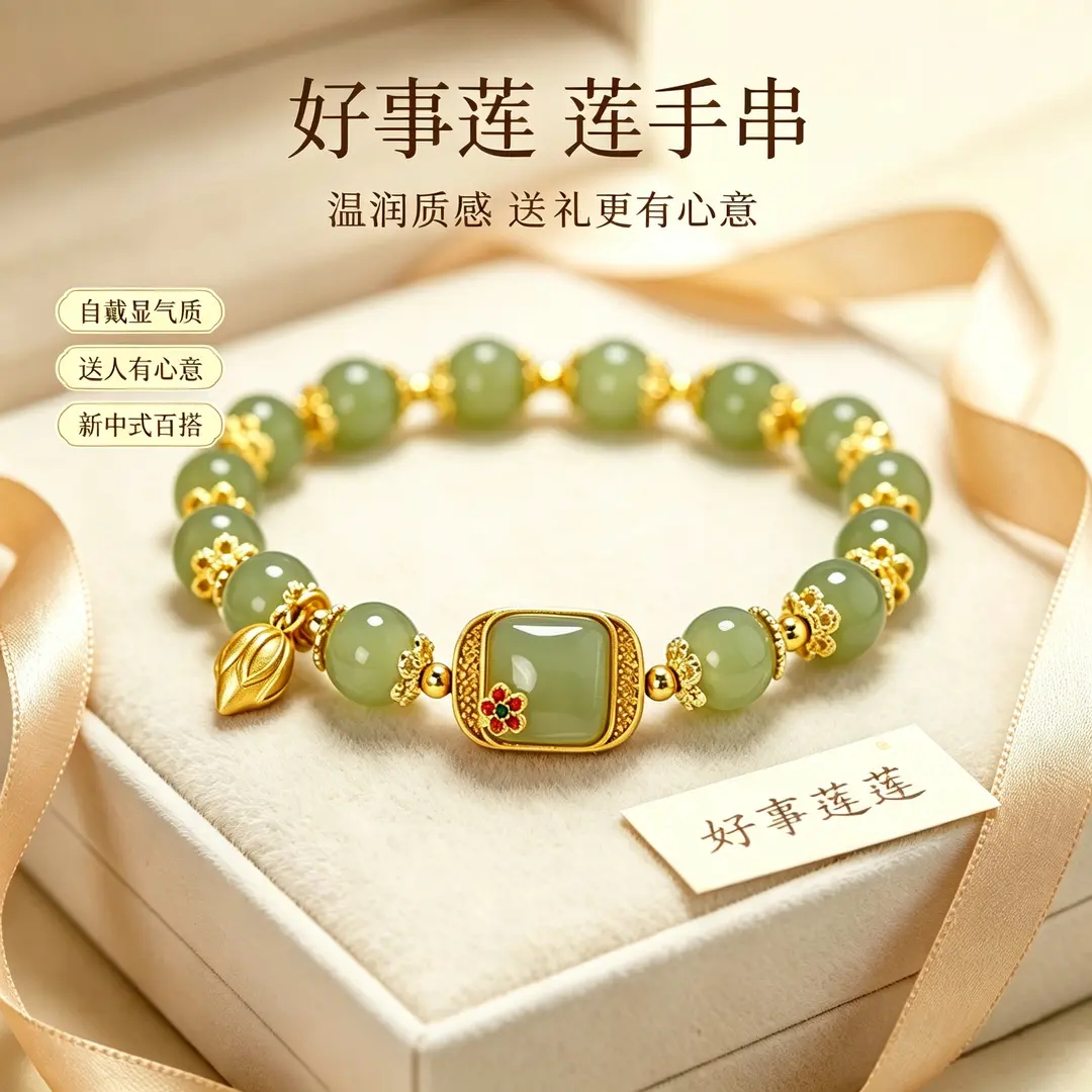 好事莲莲手串合金仿水晶手链方糖莲花步步生莲小众设计手链饰品