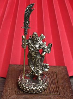 黄铜立刀关公摆件工艺品客厅商铺铜武财神关公像供奉神像唐腾铜器